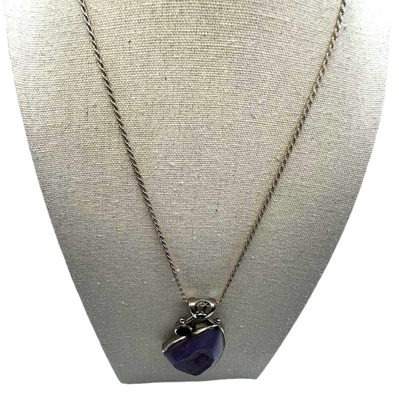 Italian 925 Sterling Silver Necklace With Faceted Garnet & Agate Pendant.  B11 - Picture 3 of 14